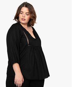 GEMO Blouse femme avec liseré en dentelle et bas évasé Noir