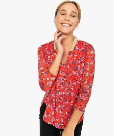 GEMO Blouse femme en voile fleuri avec fines rayures pailletées Imprimé