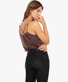 GEMO Blouse femme à fines bretelles et empiècements dentelle Brun