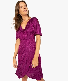 GEMO Robe femme à manches courtes avec motifs scintillants ton sur ton Violet