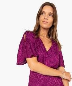 robe femme a manches courtes avec motifs scintillants ton sur ton violetA003401_2