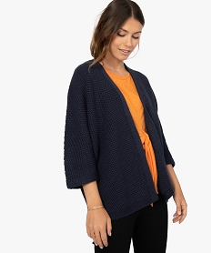 GEMO Gilet femme en maille pailletée porté ouvert forme kimono bleu standard