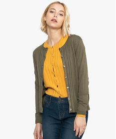 GEMO Gilet femme à col rond avec boutons métalliques Gris