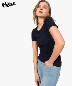 tee-shirt femme a manches courtes en coton bio bleuA009201_1