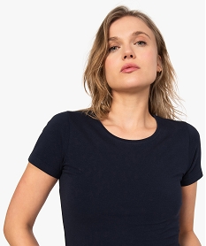 tee-shirt femme a manches courtes en coton bio bleuA009201_2