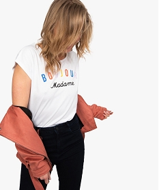 GEMO Tee-shirt femme coupe large avec inscription blanc vif