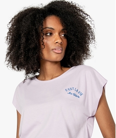 tee-shirt femme coupe large avec inscription violetA010801_2