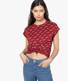 GEMO Tee-shirt femme imprimé avec manches courtes à revers Rouge