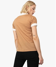 tee-shirt femme fluide a manches courtes avec imprime brunA011401_3