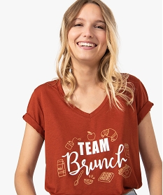 tee-shirt femme imprime a manches courtes et col v brunA012101_2
