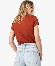 tee-shirt femme imprime a manches courtes et col v brunA012101_3