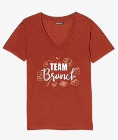 tee-shirt femme imprime a manches courtes et col v brunA012101_4