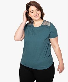 tee-shirt femme manches courtes avec dentelle aux epaules vert tee shirts tops et debardeursA012201_1