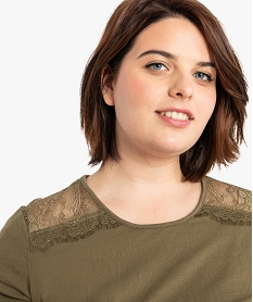 tee-shirt femme manches courtes avec dentelle aux epaules vert tee shirts tops et debardeursA012301_2