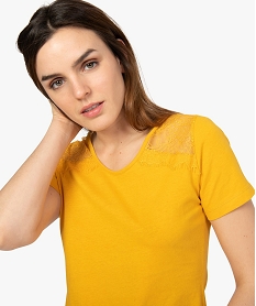 tee-shirt femme a manches courtes avec epaules en dentelle jauneA012601_2