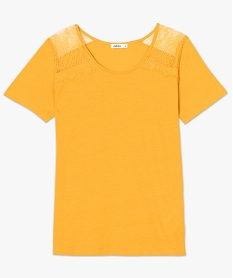 tee-shirt femme a manches courtes avec epaules en dentelle jauneA012601_4