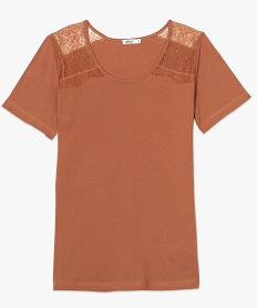 tee-shirt femme a manches courtes avec epaules en dentelle brunA012801_4