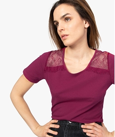 tee-shirt femme a manches courtes avec epaules en dentelle violetA012901_2