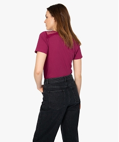 tee-shirt femme a manches courtes avec epaules en dentelle violetA012901_3