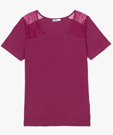 tee-shirt femme a manches courtes avec epaules en dentelle violetA012901_4