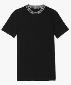 tee-shirt femme en maille cotelee et col sportswear noirA013001_4