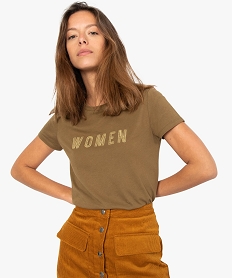 GEMO Tee-shirt femme à manches courtes à détails brillants Vert