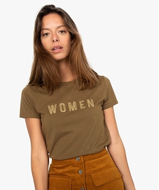 tee-shirt femme a manches courtes a details brillants vertA013801_2