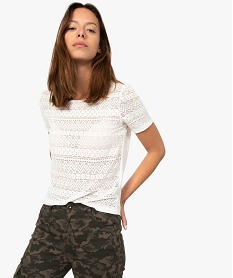 GEMO Tee-shirt femme à manches courtes en maille ajourée devant Beige