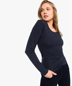 GEMO Tee-shirt femme à manches longues contenant du coton bio Bleu
