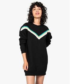 GEMO Robe pull femme en molleton avec rayures multicolores Noir
