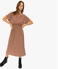 GEMO Robe femme en matière texturée à paillettes marron standard