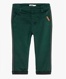 GEMO Pantalon bébé garçon en coton stretch avec bandes latérales Vert