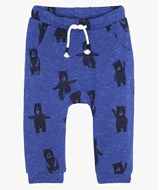 GEMO Pantalon bébé garçon en molleton motif ours Bleu