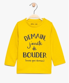 GEMO Tee-shirt bébé garçon à manches longues avec message Jaune