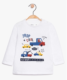 GEMO Tee-shirt bébé garçon à motif et manches longues en coton bio blanc standard