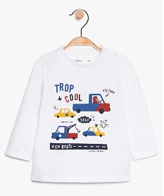 GEMO Tee-shirt bébé garçon à motif et manches longues en coton bio Blanc