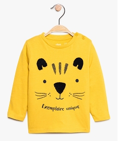 GEMO Tee-shirt bébé garçon à motif et manches longues en coton bio Jaune