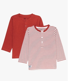 GEMO Tee-shirt bébé garçon (lot de 2) col tunisien en coton bio Rouge