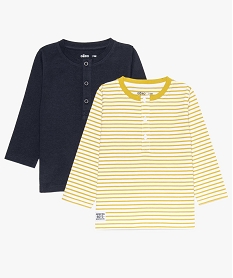 GEMO Tee-shirt bébé garçon (lot de 2) col tunisien en coton bio jaune standard