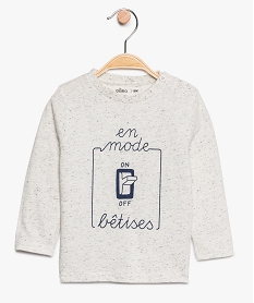 GEMO Tee-shirt bébé garçon chiné avec boutons ton sur ton sur lépaule blanc chine