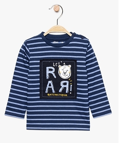 tee-shirt bebe garcon raye et imprime en coton bio bleuA024701_1