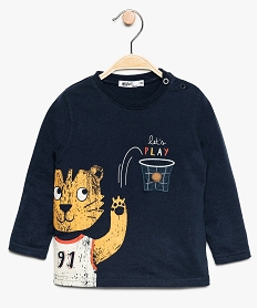 tee-shirt bebe garcon en coton bio avec motif animal bleuA025801_1