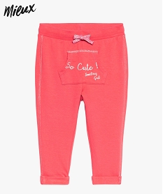 jogging bebe fille a revers et poche kangourou en coton bio rose leggingsA028001_1