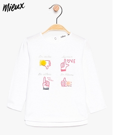 GEMO Tee-shirt bébé fille imprimé à base arrondie en coton bio Blanc
