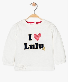 GEMO Tee-shirt bébé fille imprimé paillettes et nœud - Lulu Castagnette Blanc