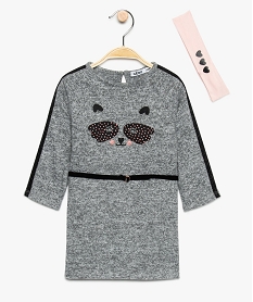 GEMO Ensemble bébé fille (2 pièces) robe-pull et bandeau Gris