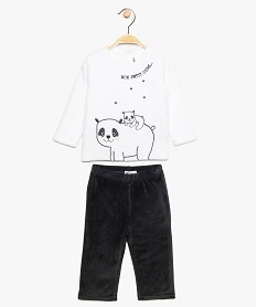 GEMO Pyjama bébé 2 pièces en velours motif panda Blanc