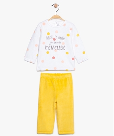 GEMO Pyjama bébé 2 pièces en velours avec haut à pois et bas uni Multicolore