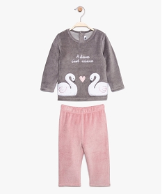 pyjama bebe fille en velours a motif cygnes roseA031301_1