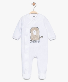 GEMO Pyjama bébé en velours croisé devant avec motif animal Blanc